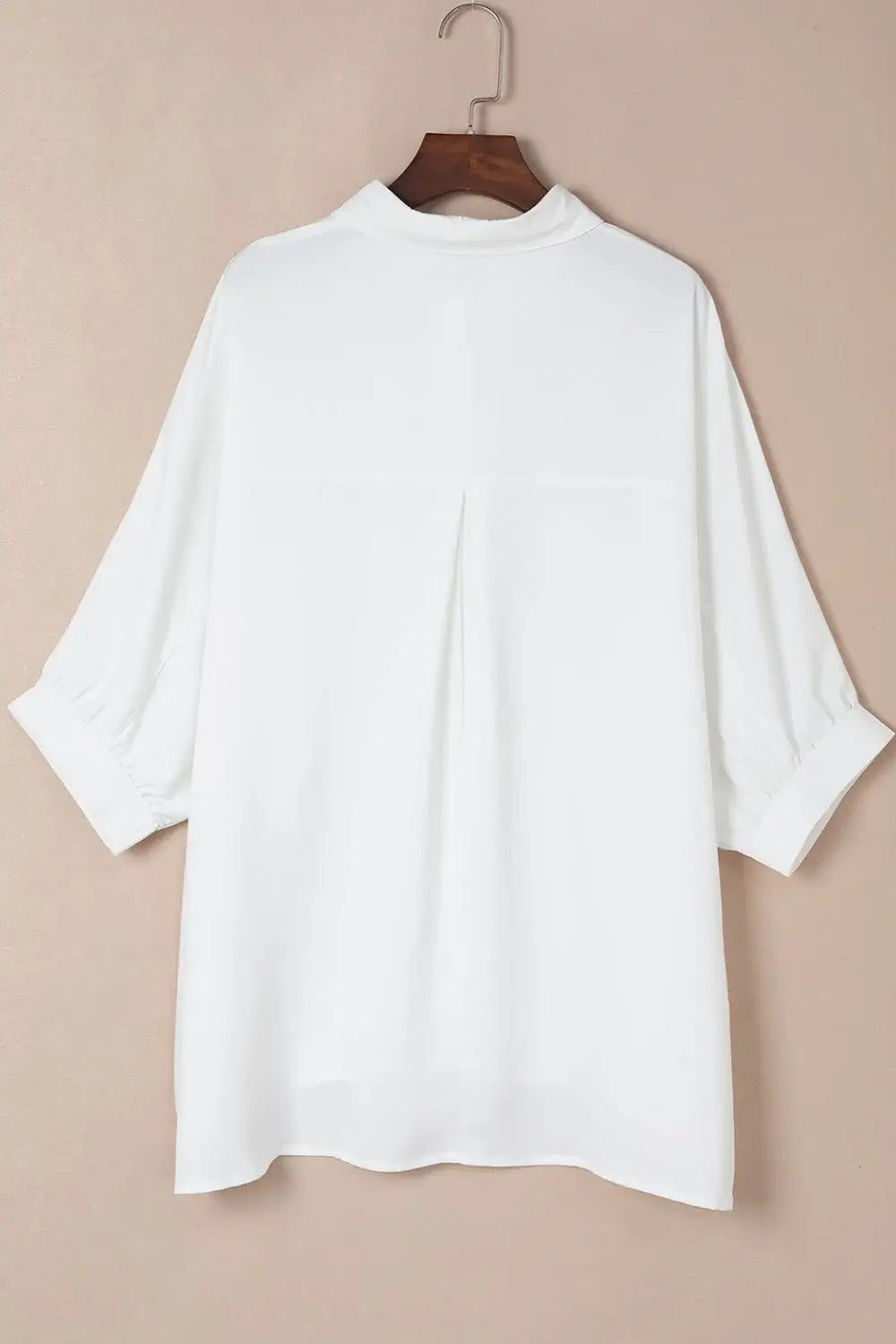 Collared Neck Three-Quarter Sleeve Shirt - Trendsi - Flyclothing LLC