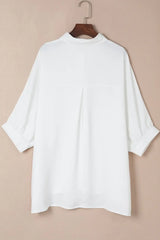 Collared Neck Three-Quarter Sleeve Shirt - Trendsi - Flyclothing LLC