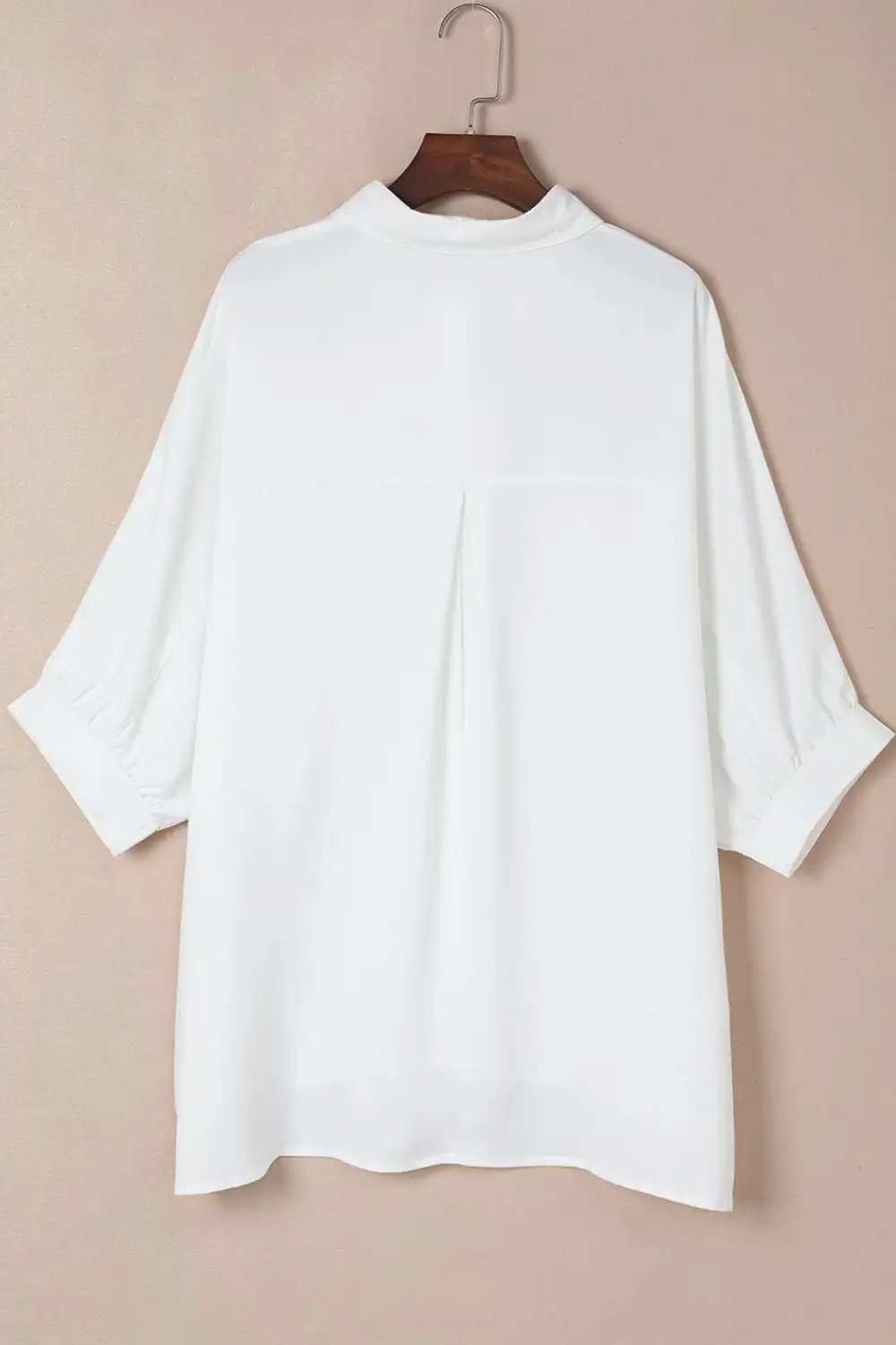 Collared Neck Three-Quarter Sleeve Shirt - Trendsi - Flyclothing LLC