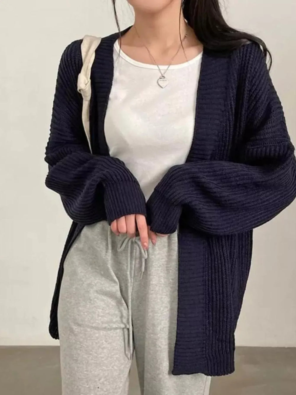 Open Front Oversized Knit Cardigan - Trendsi - Flyclothing LLC