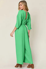 Double Take Full Size Surplice Wide Leg Jumpsuit with Pockets - Trendsi - Flyclothing LLC