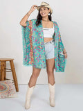 Plus Size Printed Open Front Cover-Up - Trendsi - Flyclothing LLC