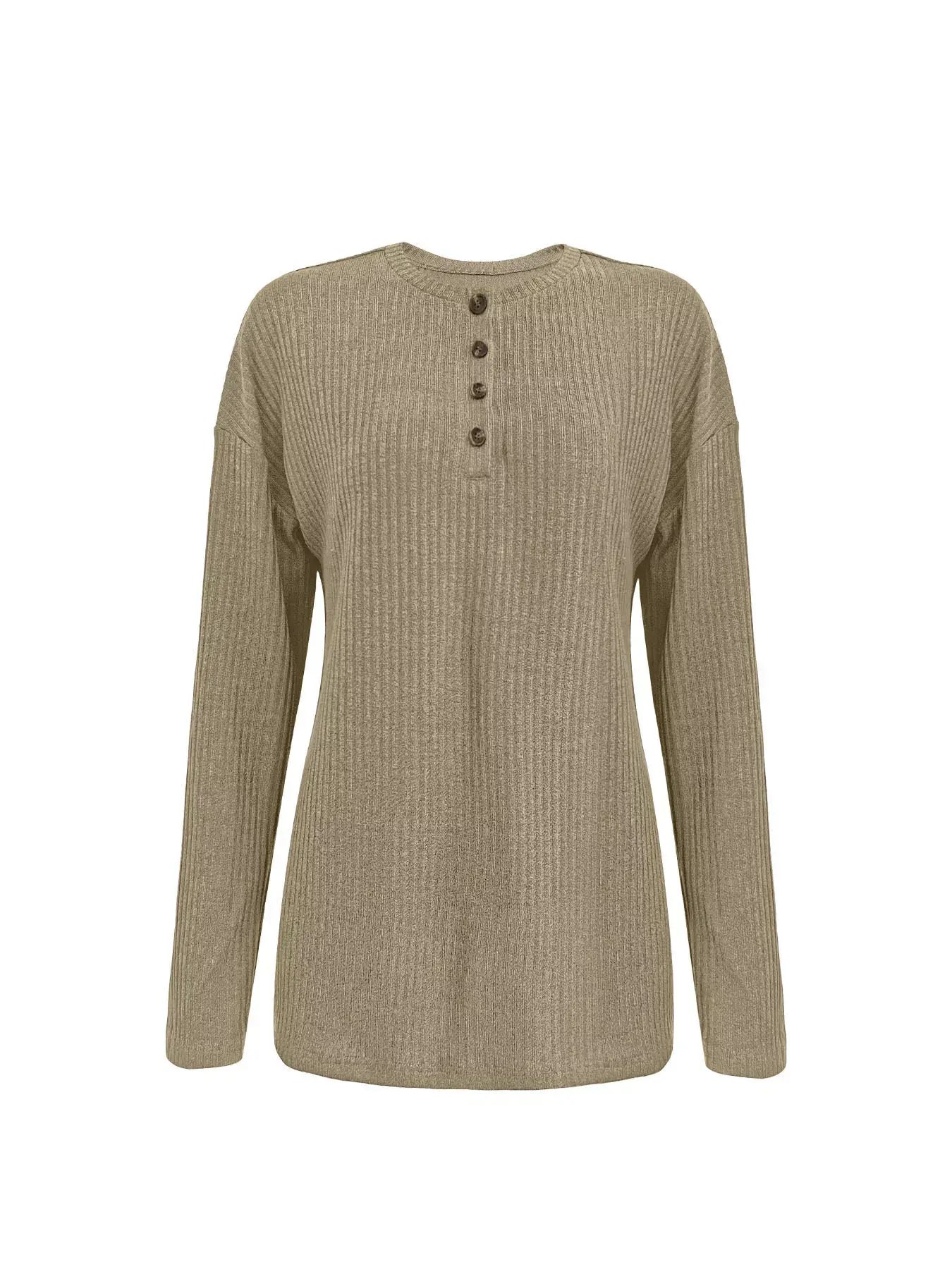 Button-Detail Dropped Shoulder Top - Trendsi - Flyclothing LLC