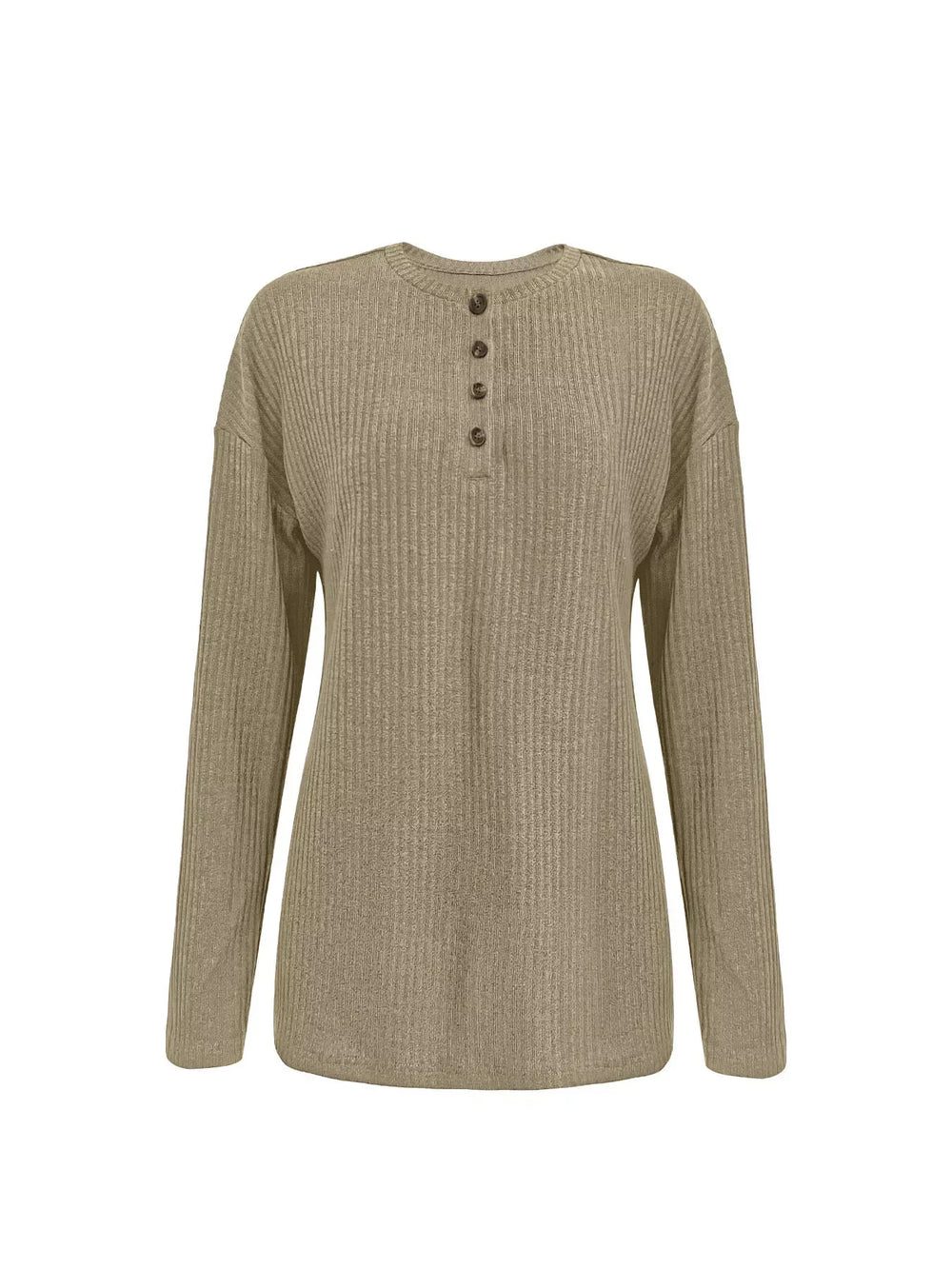 Button-Detail Dropped Shoulder Top - Trendsi - Flyclothing LLC