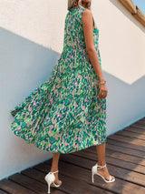 Tassel Printed Tie Neck Sleeveless Dress - Trendsi - Flyclothing LLC