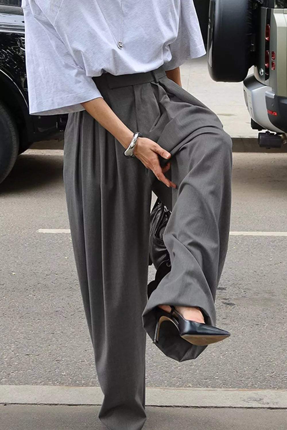 High-Waisted Wide-Leg Pleated Pants - Trendsi - Flyclothing LLC