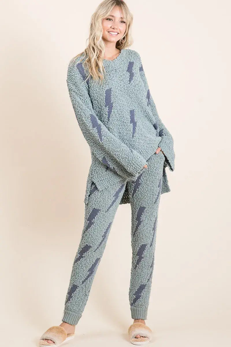 BiBi Cozy Soft Hairy Popcorn Sweater Pants - Trendsi - Flyclothing LLC