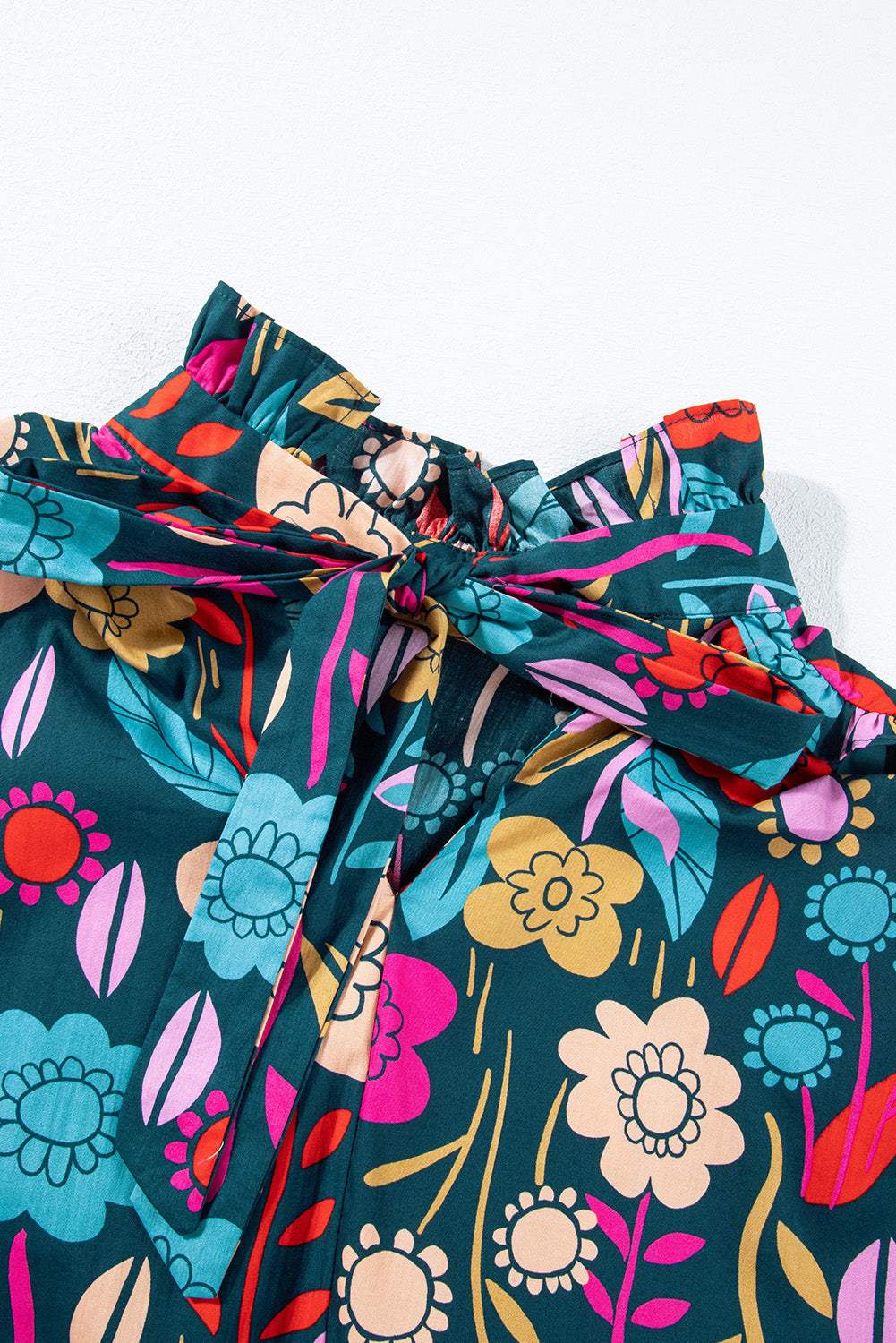Printed Tie Neck Half Sleeve Blouse - Trendsi - Flyclothing LLC