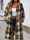 Plaid Long Sleeve Hooded Coat - Trendsi - Flyclothing LLC