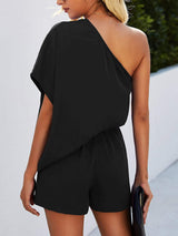 Single Shoulder Batwing Sleeve Romper - Trendsi - Flyclothing LLC