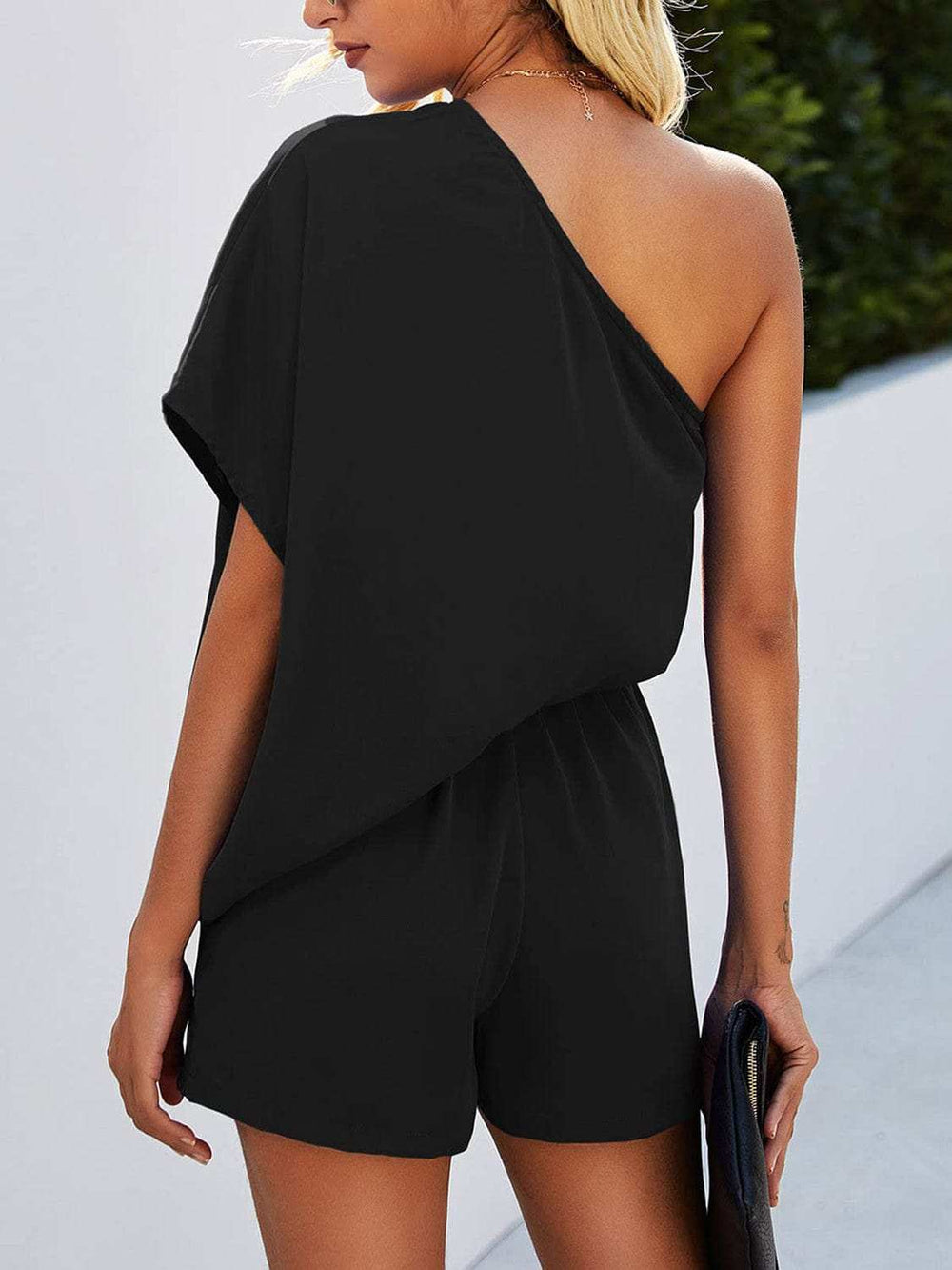 Single Shoulder Batwing Sleeve Romper - Trendsi - Flyclothing LLC