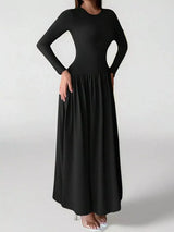Long Sleeve Ruched A-Line Maxi Dress - Trendsi - Flyclothing LLC