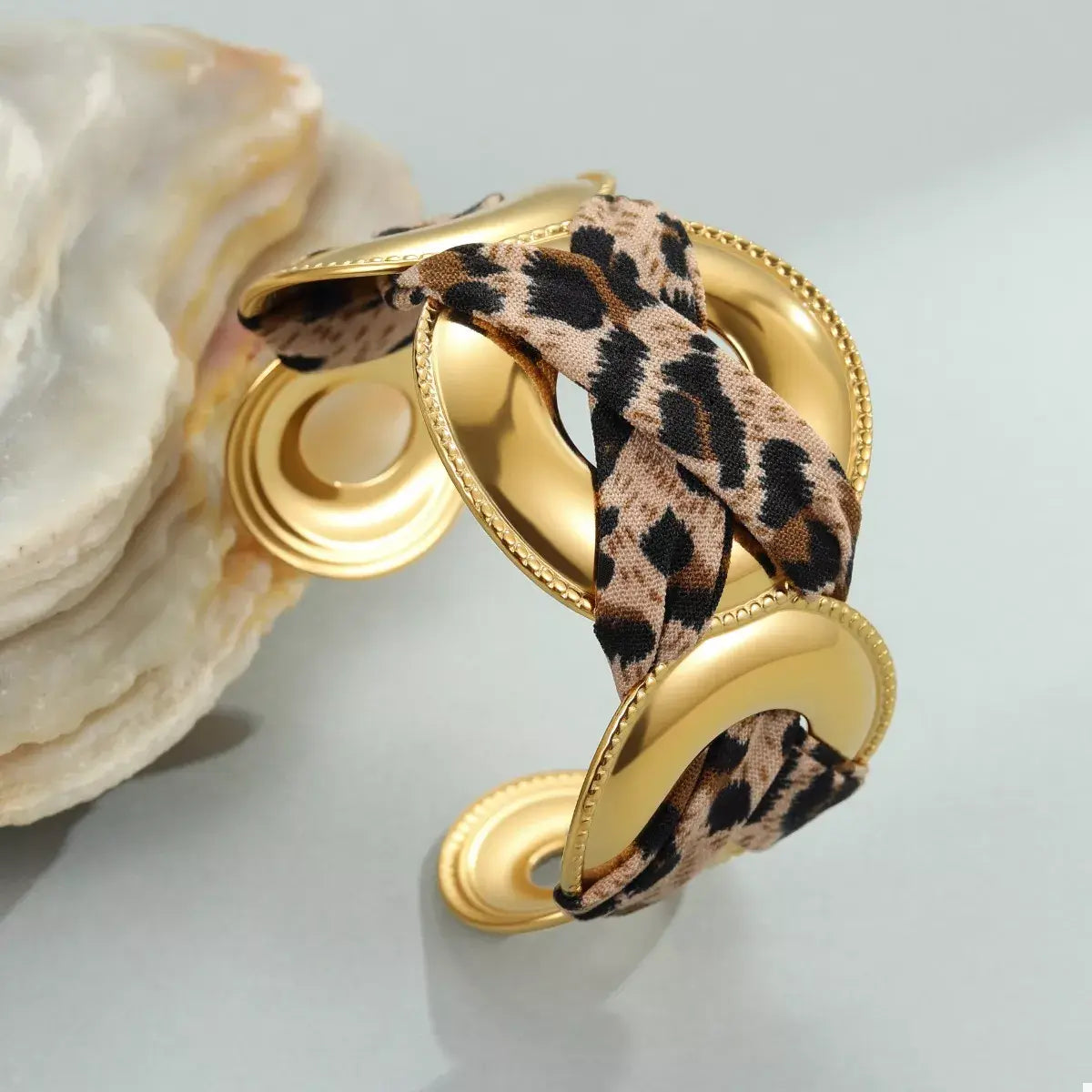 Leopard Ribbon 18K Gold-Plated Open Bracelet - Trendsi - Flyclothing LLC