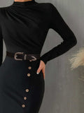 Slit Mock Neck Long Sleeve Midi Dress - Trendsi - Flyclothing LLC