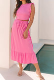 Ruffle Trim Round Neck Top and Drawstring Skirt Set - Trendsi - Flyclothing LLC