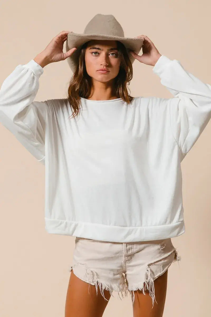 BiBi Loop Terry Pull Over With Cut Edge Band - Trendsi - Flyclothing LLC
