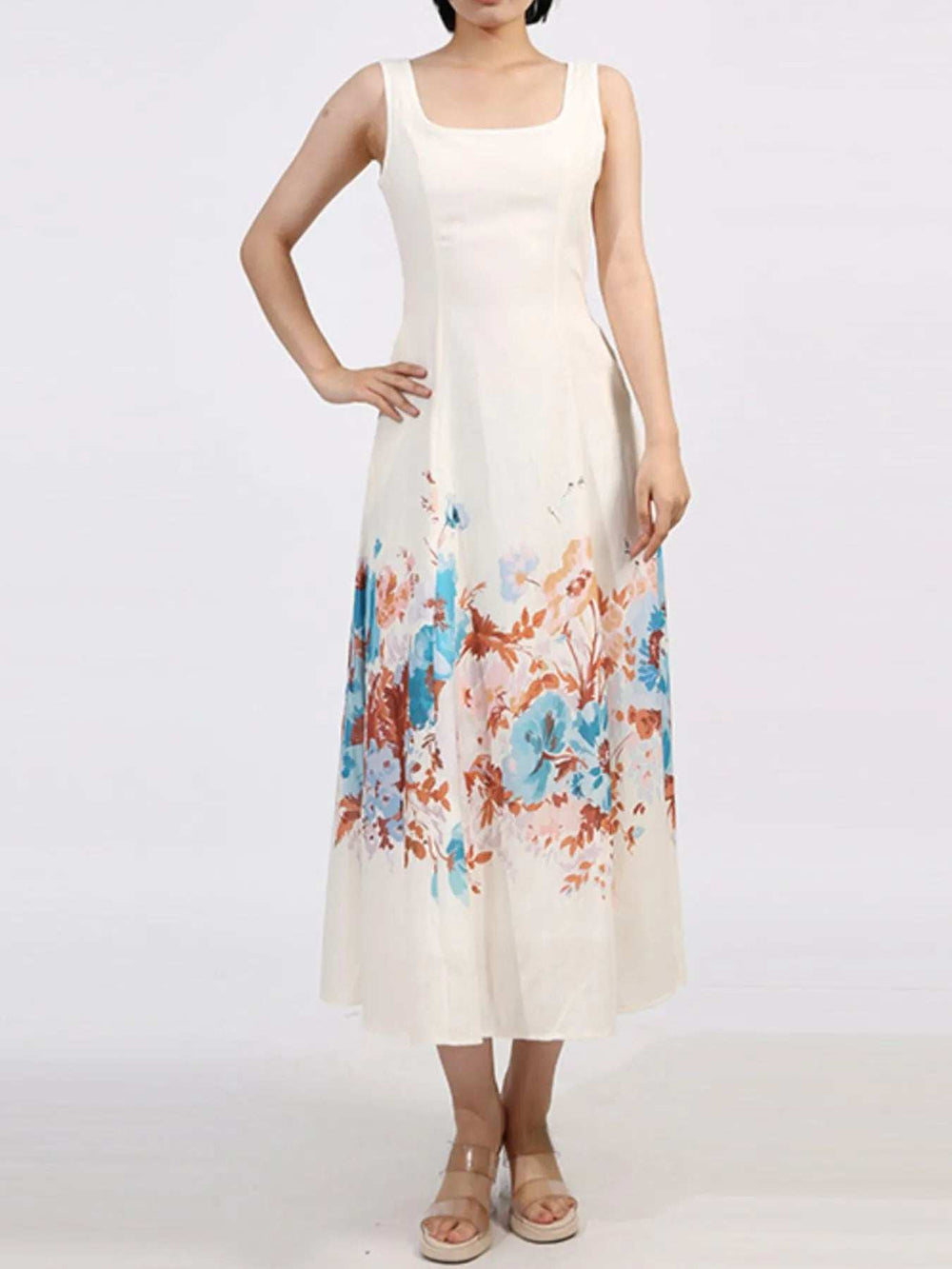 Cutout Back Printed Square Neck Dress - Trendsi - Flyclothing LLC