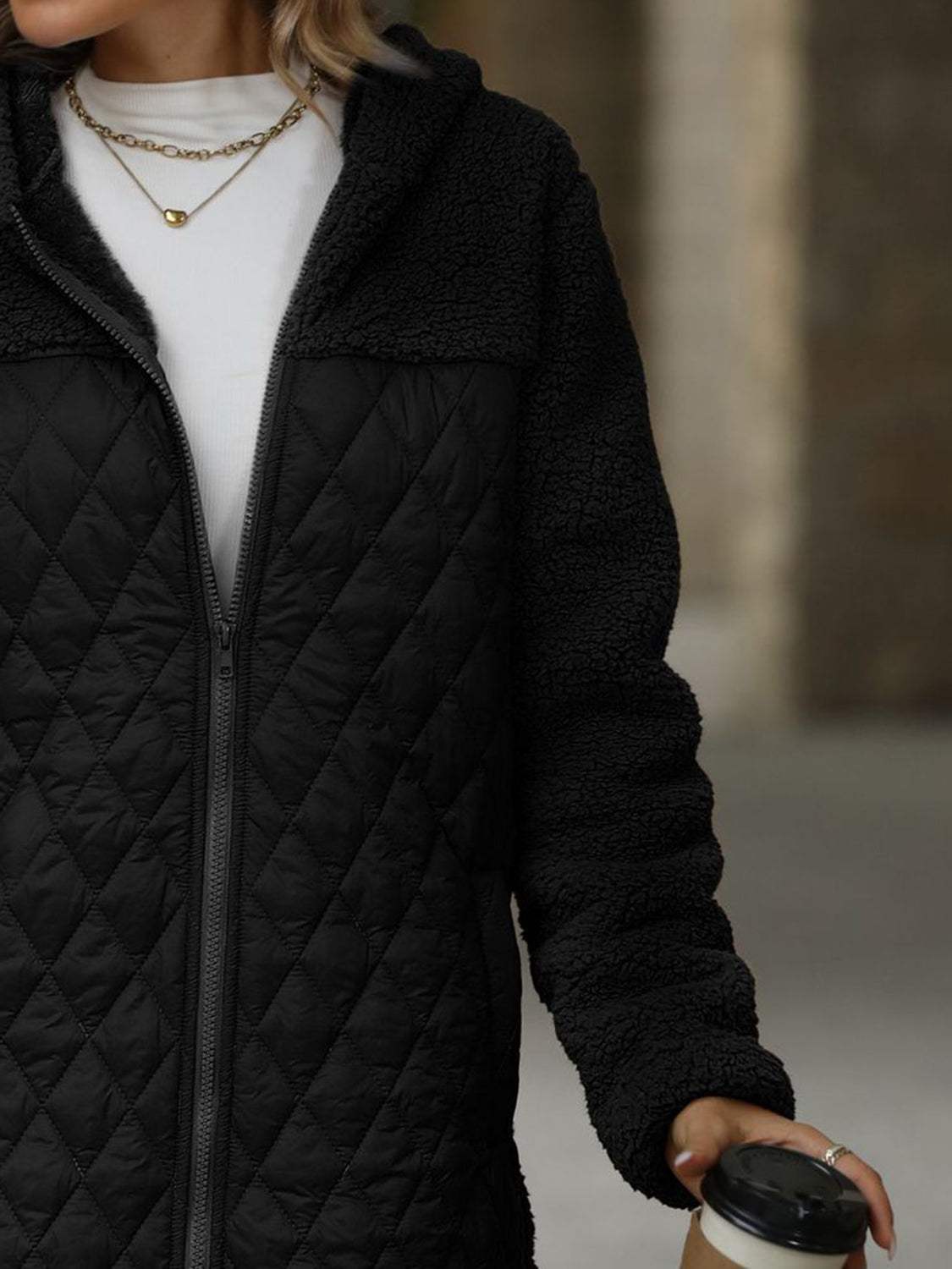 Texture Zip Up Long Sleeve Hooded Coat - Trendsi - Flyclothing LLC