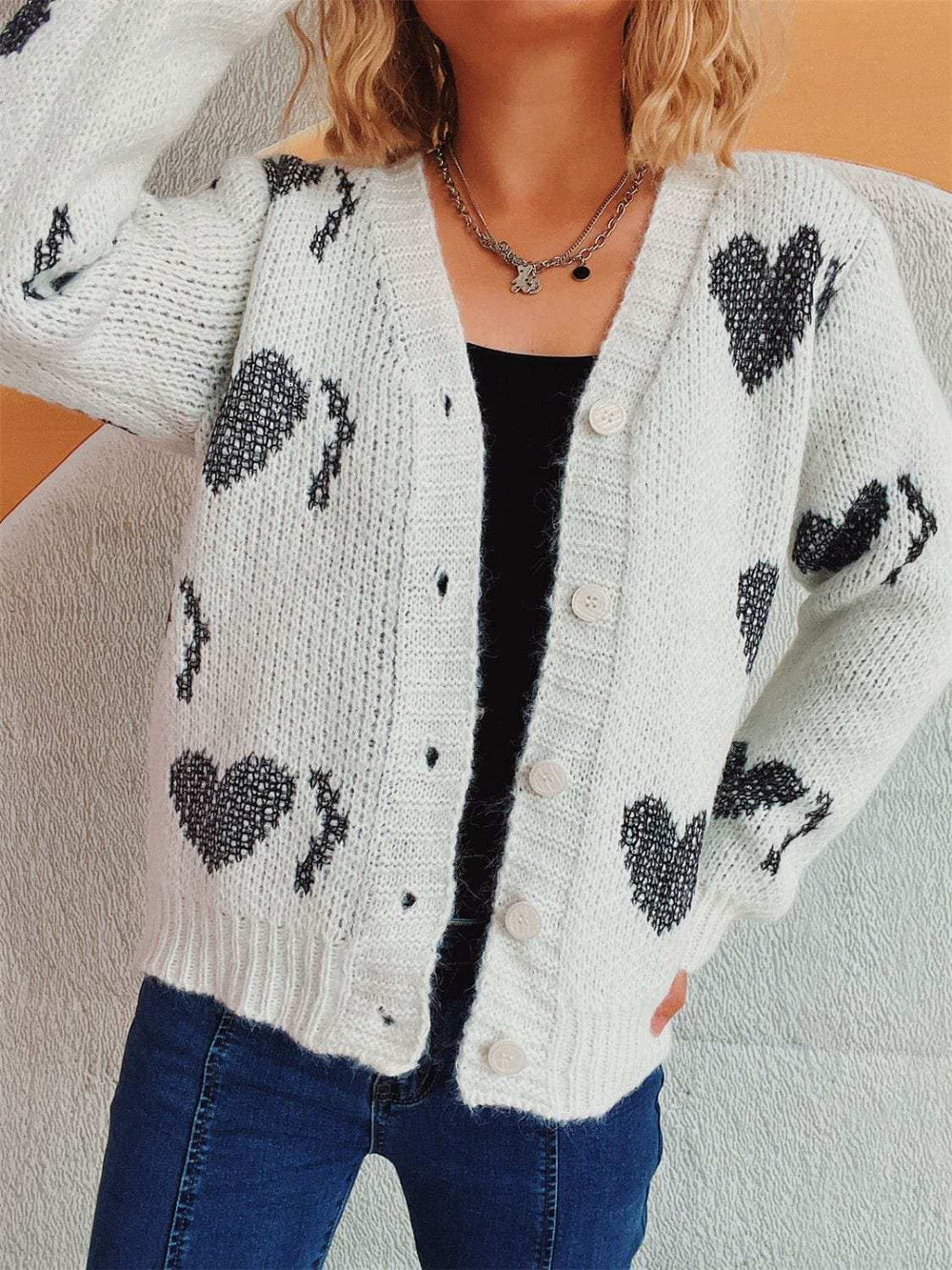 Heart Button Up Long Sleeve Cardigan - Trendsi - Flyclothing LLC