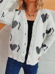 Heart Button Up Long Sleeve Cardigan - Trendsi