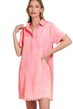 Zenana Tencel Mineral Washed Collared Shirts Dress - Trendsi
