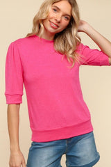 Haptics Tied Back Mock Neck Half Sleeve Knit Top - Trendsi