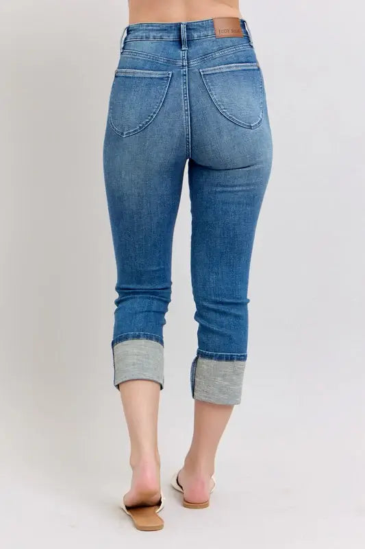 Judy Blue Full Size Skinny Cuff Capris Jeans with Pockets Plus Size - Trendsi - Flyclothing LLC