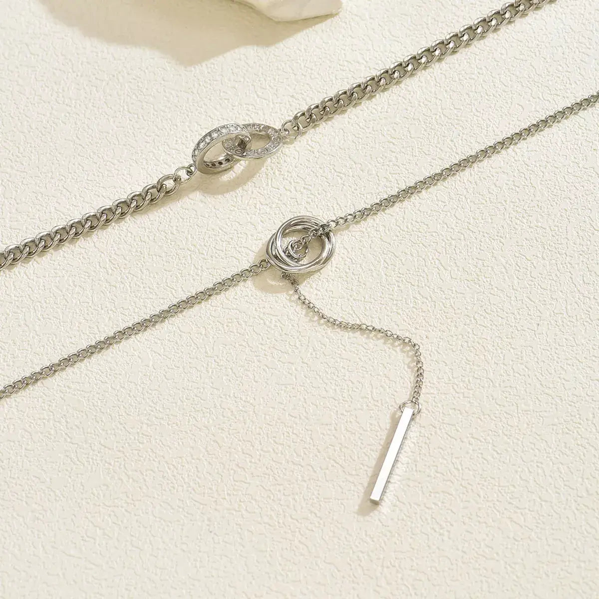 Double Layered Chain Y-Shaped Pendant Necklace - Trendsi - Flyclothing LLC
