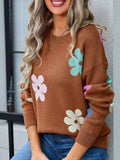 Flower Round Neck Long Sleeve Sweater - Trendsi - Flyclothing LLC