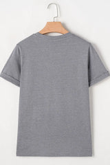 HOPPY Chenille Patch Round Neck Short Sleeve T-Shirt - Trendsi - Flyclothing LLC