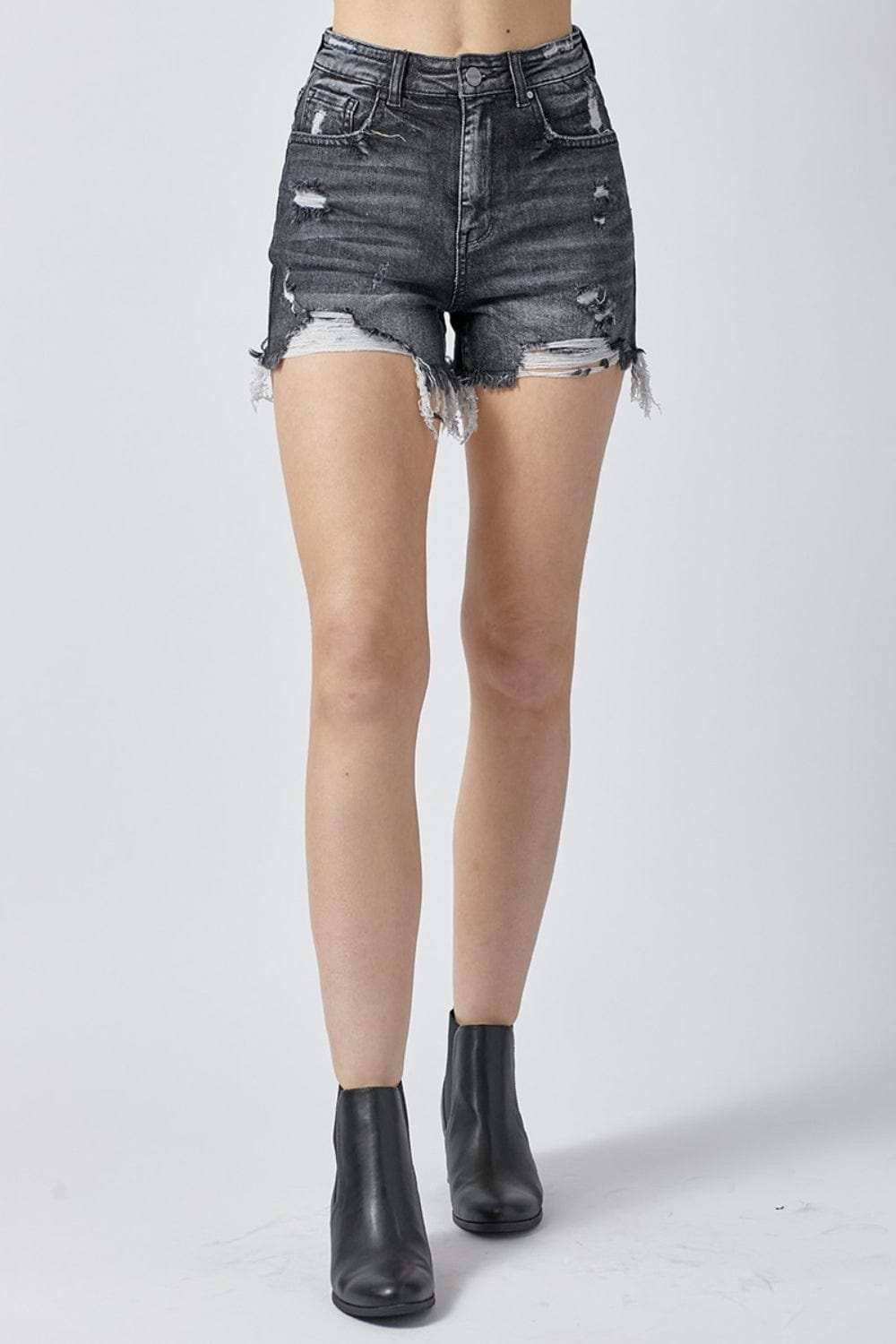 RISEN Full Size High Rise Distressed Denim Shorts - Trendsi - Flyclothing LLC