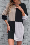 Color Block Drop Shoulder Long Sleeve Mini Dress - Trendsi - Flyclothing LLC