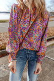 Floral Round Neck Long Sleeve Blouse - Trendsi