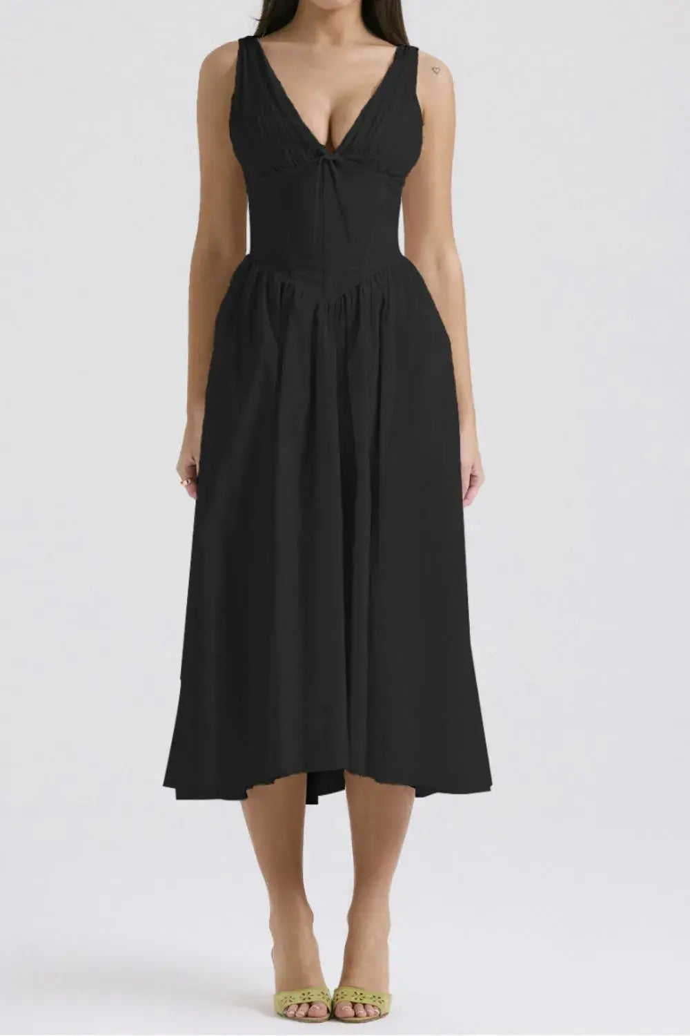 Ruched V-Neck Sleeveless Dress with Pockets - Trendsi - Flyclothing LLC