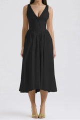 Ruched V-Neck Sleeveless Dress with Pockets - Trendsi - Flyclothing LLC