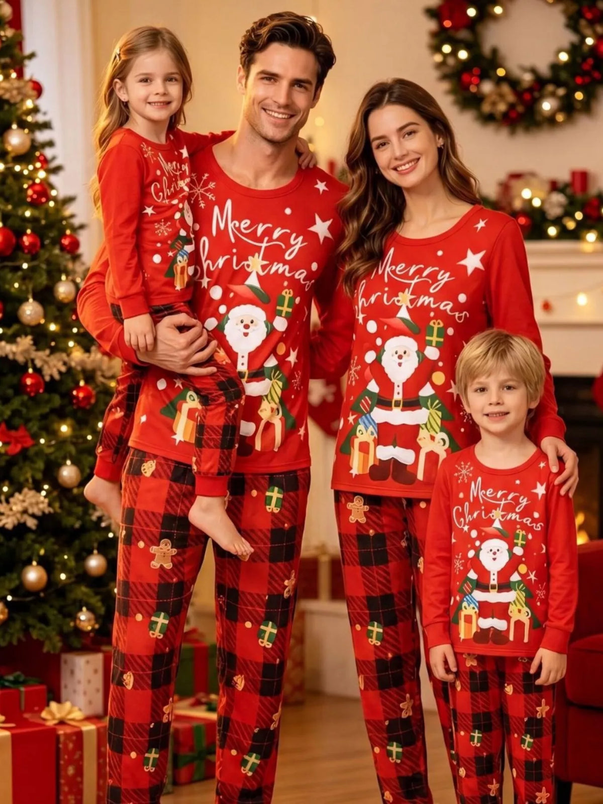Family Matching Christmas Pajama Set with Santa and Plaid Print - Trendsi - Flyclothing LLC