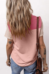Color Block Round Neck Short Sleeve T-Shirt - Trendsi - Flyclothing LLC