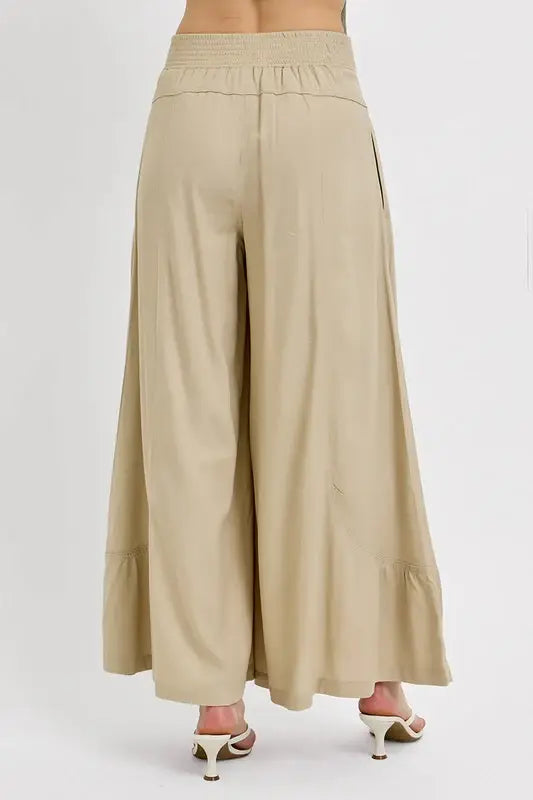 RISEN Shirring Detail Wide Leg Pants - Trendsi - Flyclothing LLC