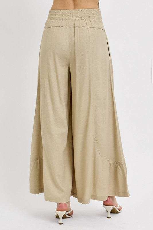 RISEN Shirring Detail Wide Leg Pants - Trendsi - Flyclothing LLC