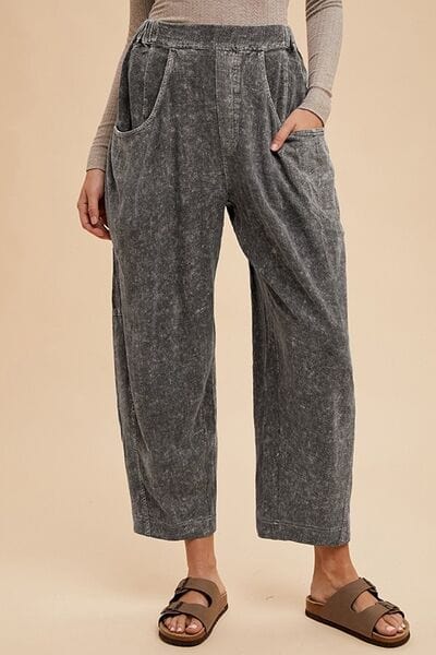 Annie Wear Mineral Washed Elastic Waist Pants - Trendsi