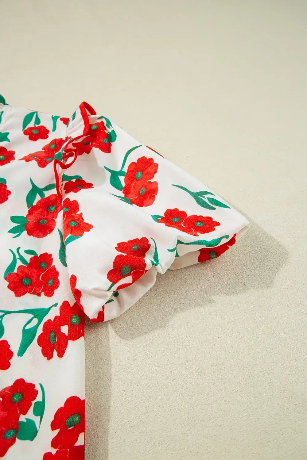 Printed V-Neck Short Sleeve Shirt - Trendsi - Flyclothing LLC