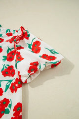 Printed V-Neck Short Sleeve Shirt - Trendsi - Flyclothing LLC
