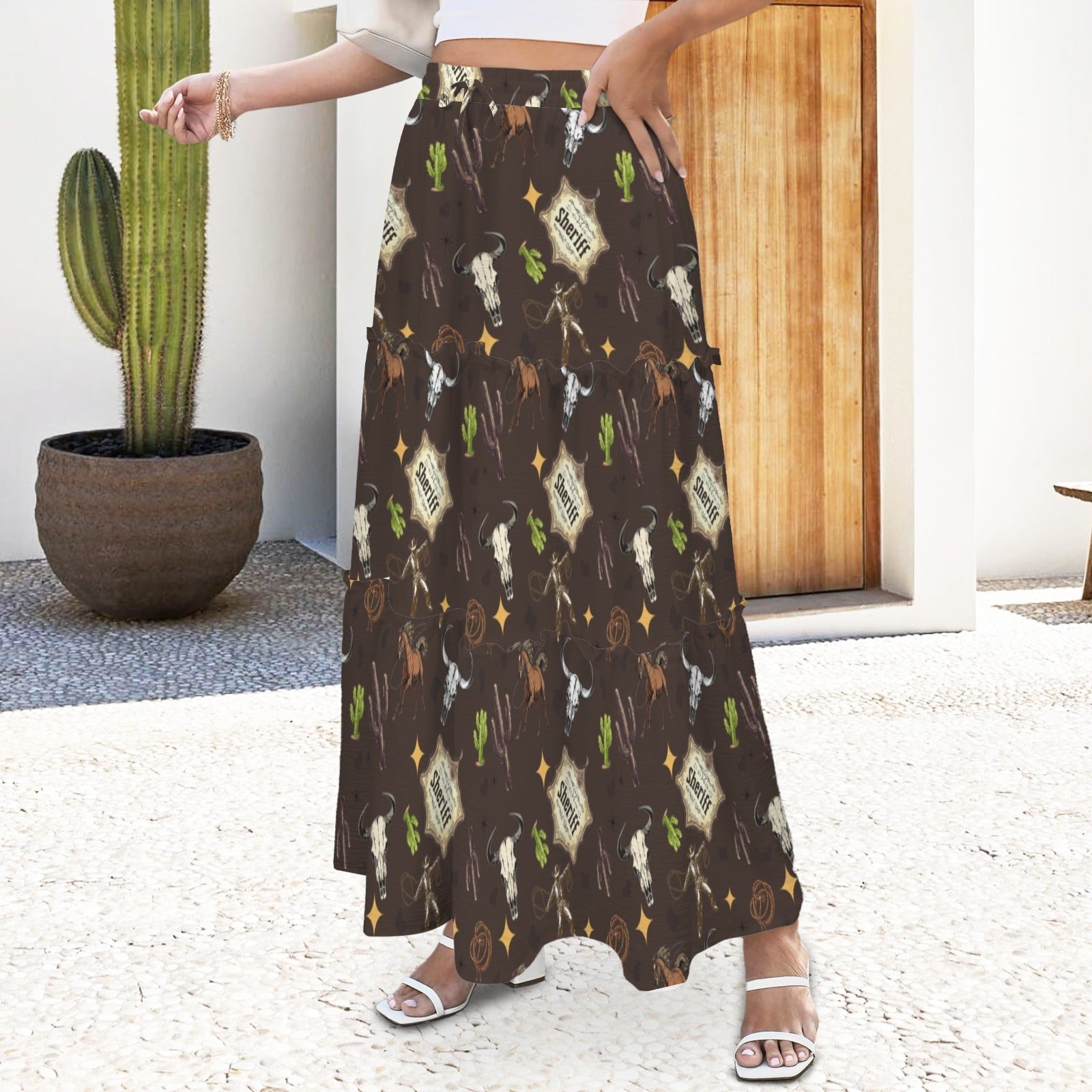 Baha Ranch Western Symbols Tiered Prairie Maxi Skirt - Baha Ranch Western Wear - Flyclothing LLC