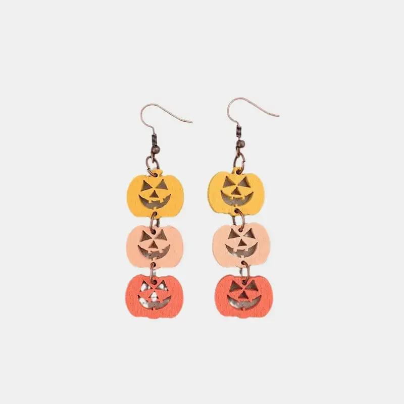 Wooden Contrast Pumpkin Earrings - Trendsi