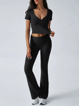 Devine Short Sleeve Top and Bootcut Legging Set - Trendsi - Flyclothing LLC