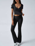 Devine Short Sleeve Top and Bootcut Legging Set - Trendsi - Flyclothing LLC