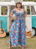 Plus Size Printed Cap Sleeve Dress - Trendsi