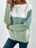 Color Block Boat Neck Sweater - Trendsi - Flyclothing LLC