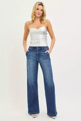 RISEN High Rise Wide Leg Slanted Pocket Jeans - Trendsi - Flyclothing LLC