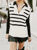 Striped Half Zip Sweater Vest - Trendsi